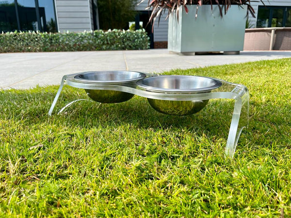 Raised Dog Bowl Holder With 2 Stainless Steel Bowls For Water Food