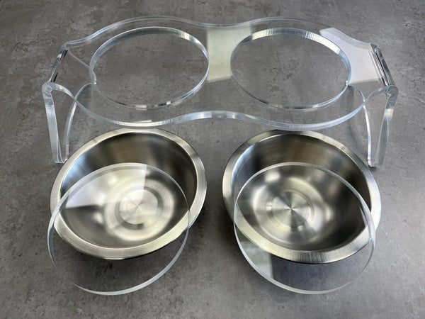 Raised Dog Bowl Holder With 2 Stainless Steel Bowls For Water Food