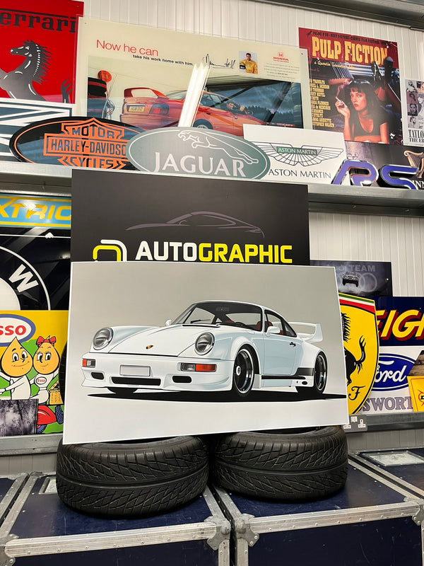 WHITE PORSCHE POSTER - 111cm x 65cm