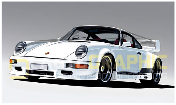 WHITE PORSCHE POSTER - 111cm x 65cm